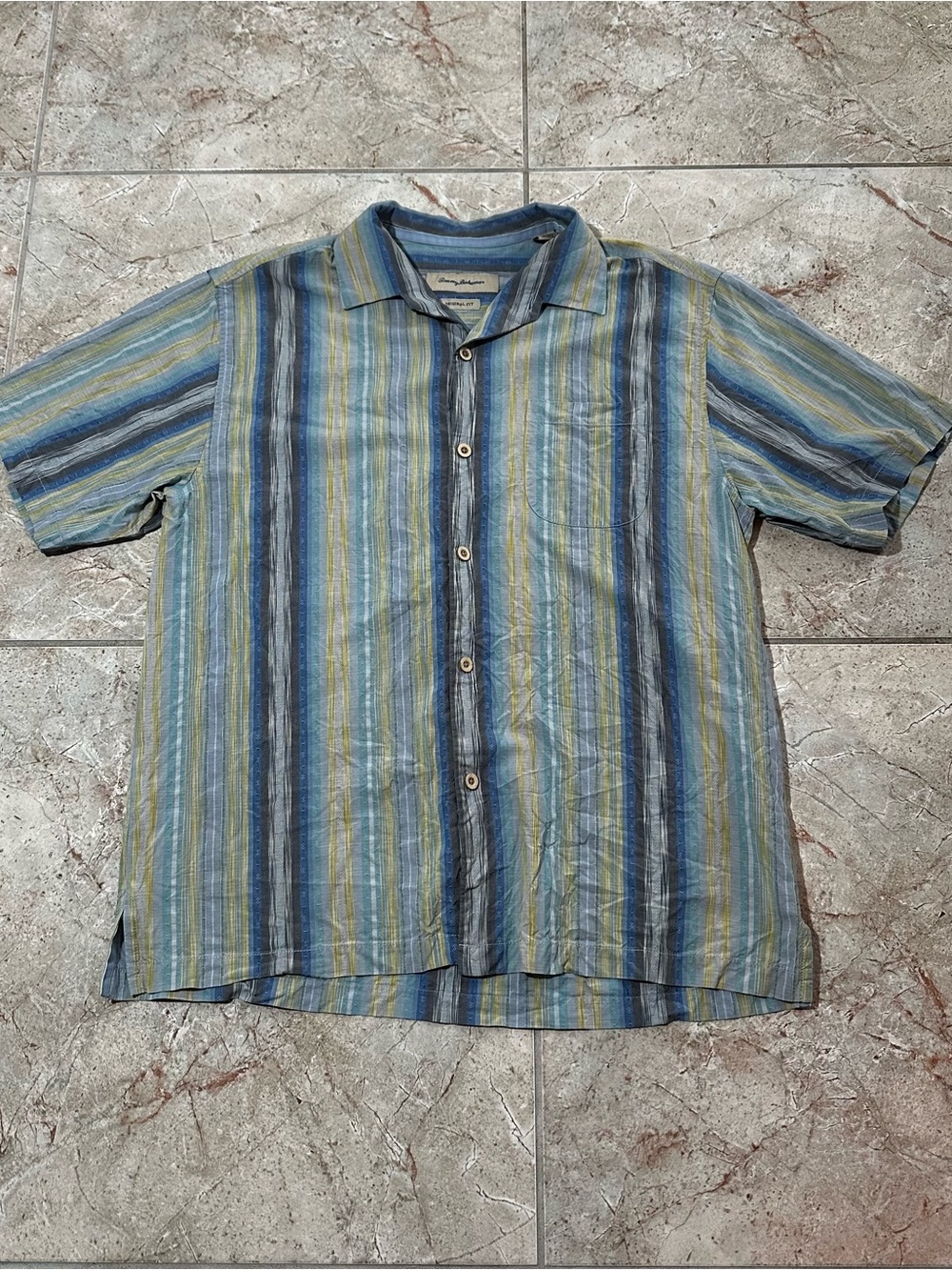 Tommy Bahama Striped Short-Sleeve Button-Down Shirt - Blue, Green, Yellow